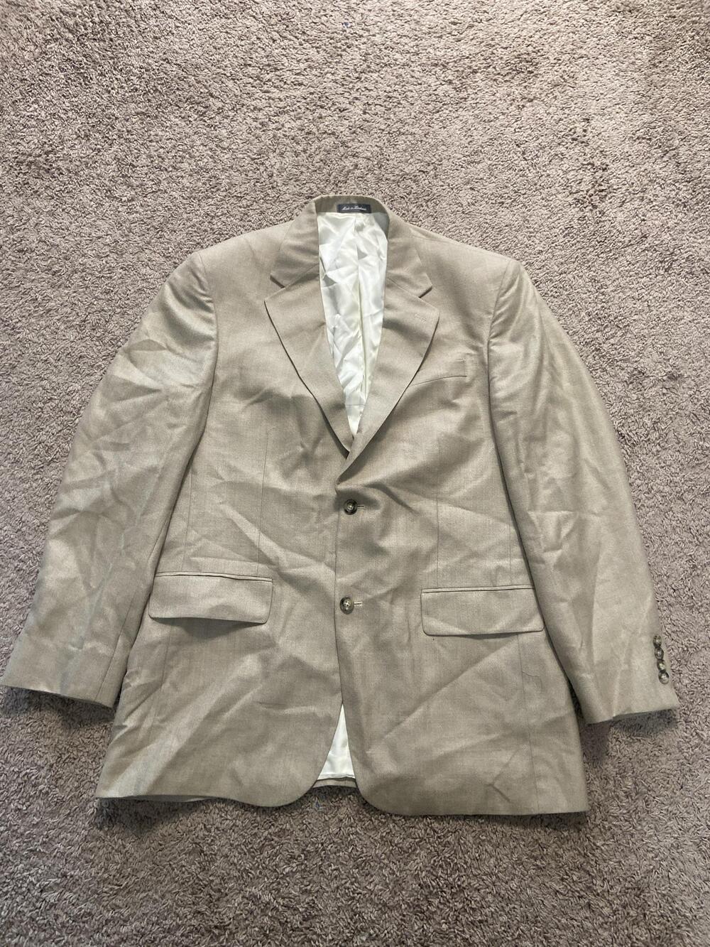 Oscar De La Renta Suit Jacket Mens 44 Long Beige Silk Wool Notch Lapel